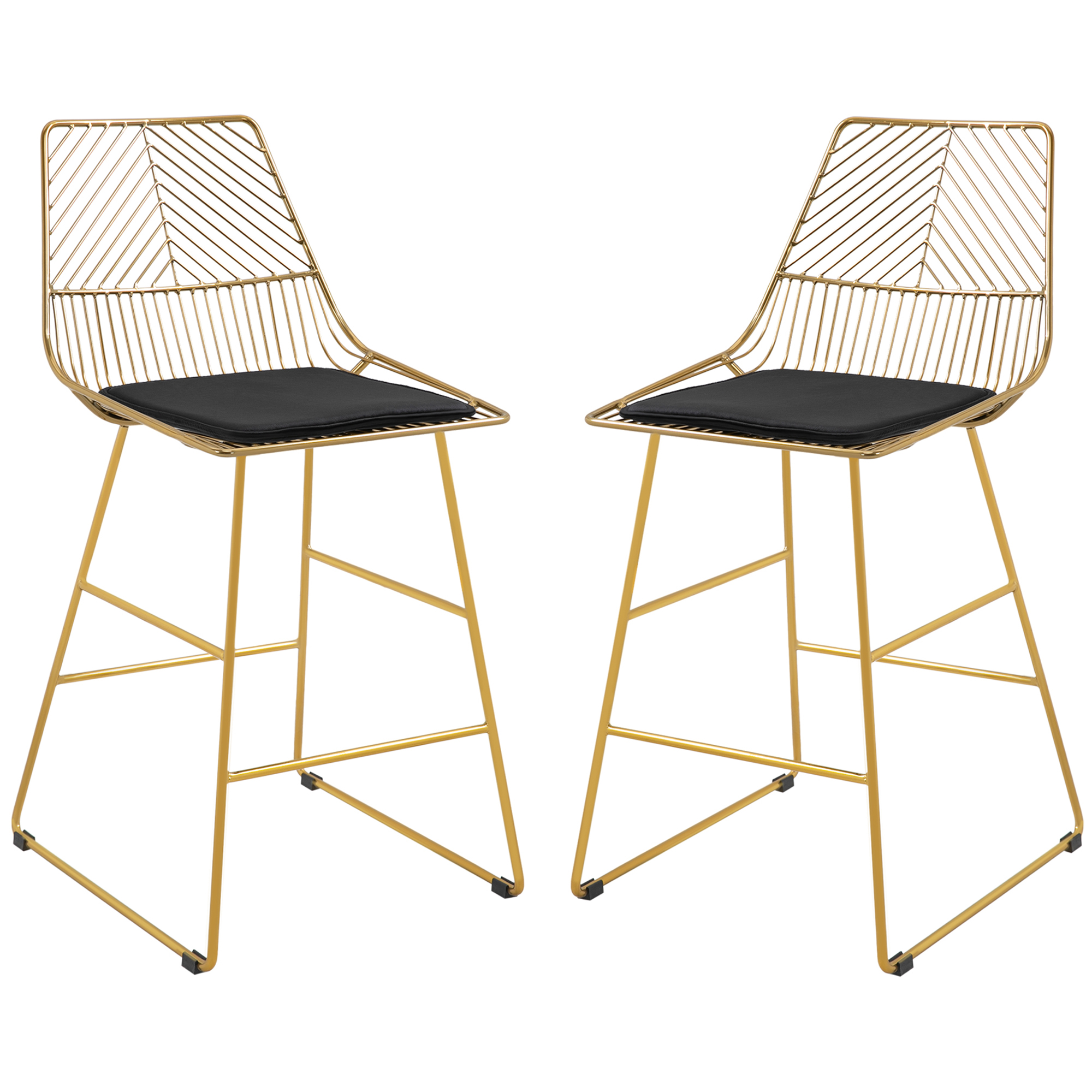 HOMCOM Set van 2 barkrukken, bistrokrukken met voetsteun, kussen, goud, 46x56x95 cm