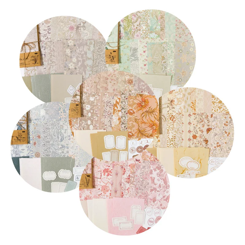 40 Sheets/set Hanano Chapter Series Material Pack Art Light Retro Floral Tag DIY Message Memo Material Bag Decoration Collage