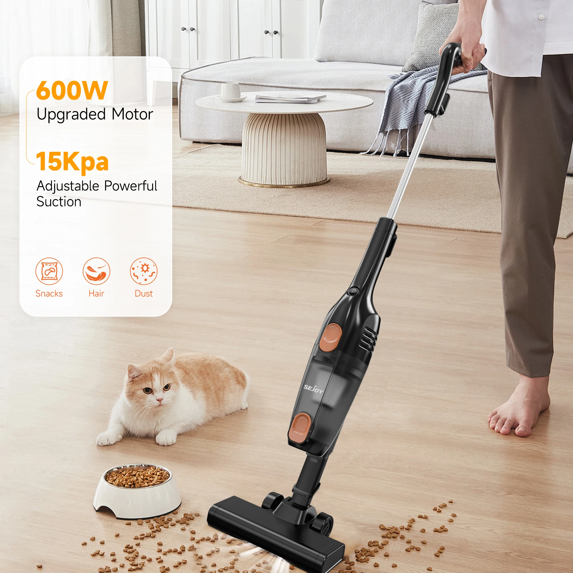 110/220 V Stabstaubsauger mit HEPA-Filtern, 15 kPa, 600 W, 2-in-1, leichter kabelgebundener Staubsauger mit Handstabsauger für Zuhause, Auto
