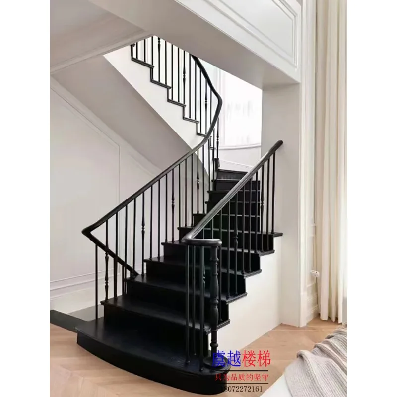 Barandilla moderna y sencilla de hierro forjado, arte de aluminio, ligera, de lujo, de vidrio europeo y americano, de madera maciza, para villa, colu de alta gama