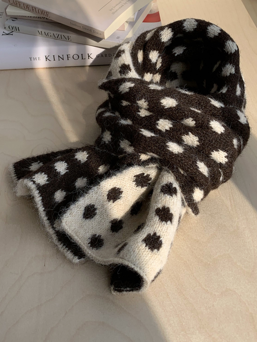 Suave Chal De Punto Para Mujer Estilo Coreano Con Patrón De Puntos Acolchado Y Cálido Para Otoño E Invierno Protección Del Cu...