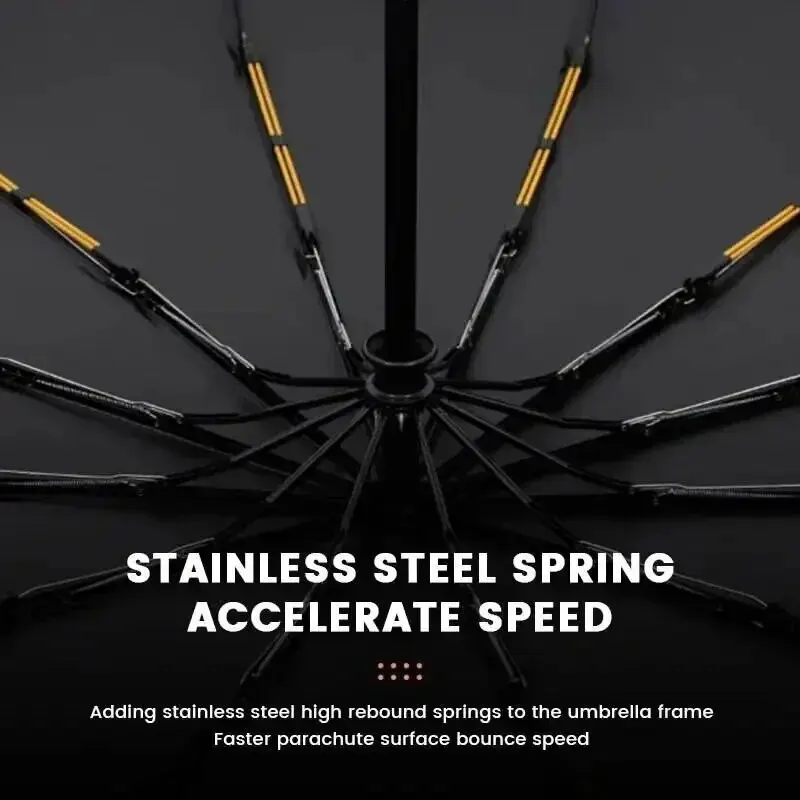 Ombrello completamente automatico con colla nera a 12 ossa con chiglia spessa e durevole Ombrello triplo Ombrello pieghevole resistente ai raggi UV