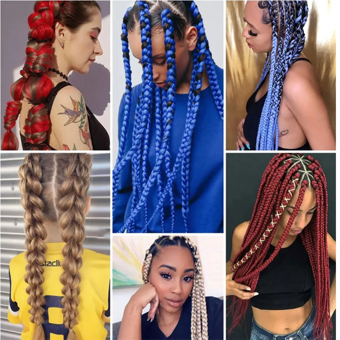 合成ジャンボ編み毛オンブルレインボーヘアエクステンション DIY ジャンボヘアボックス三つ編みヘアピース