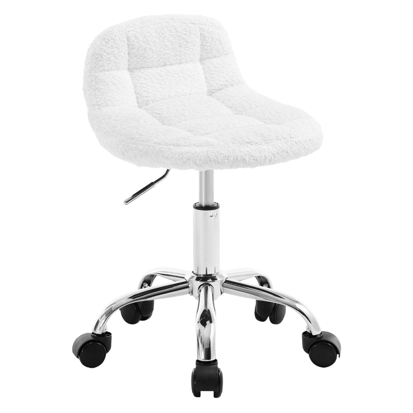 1 x Samt-Bürohocker mit Rollen, niedrige Rückenlehne, drehbarer Arbeitshocker, Computer-Schminkstuhl, höhenverstellbarer Rollwippe