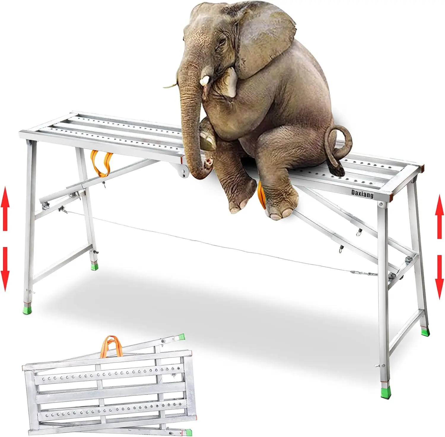 Portable Scaffolding Platform 55(L) x15(W) x27-43(H)'' Work Platform Adjustable Height Steel 600 LBS Load Capacity Folding Step