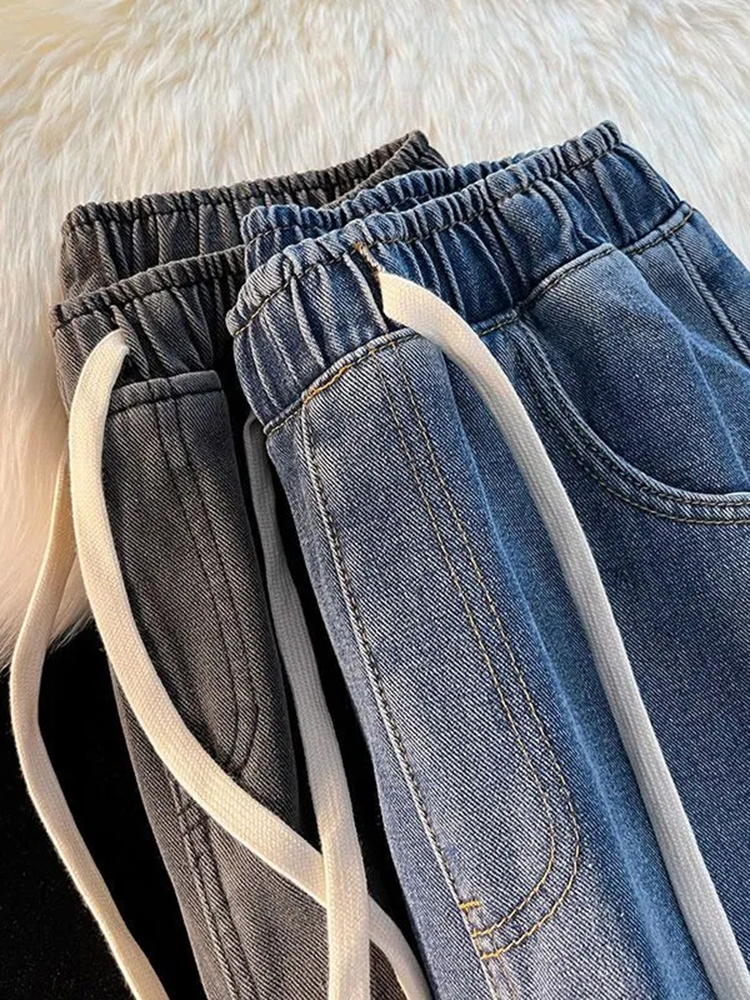 厚みのあるベルベット裏地カジュアルワイドレッグジーンズ暖かいファッションハイウエストカウボーイ新 Vaqueros 冬の基本的なスノーウェア女性デニムパンツ