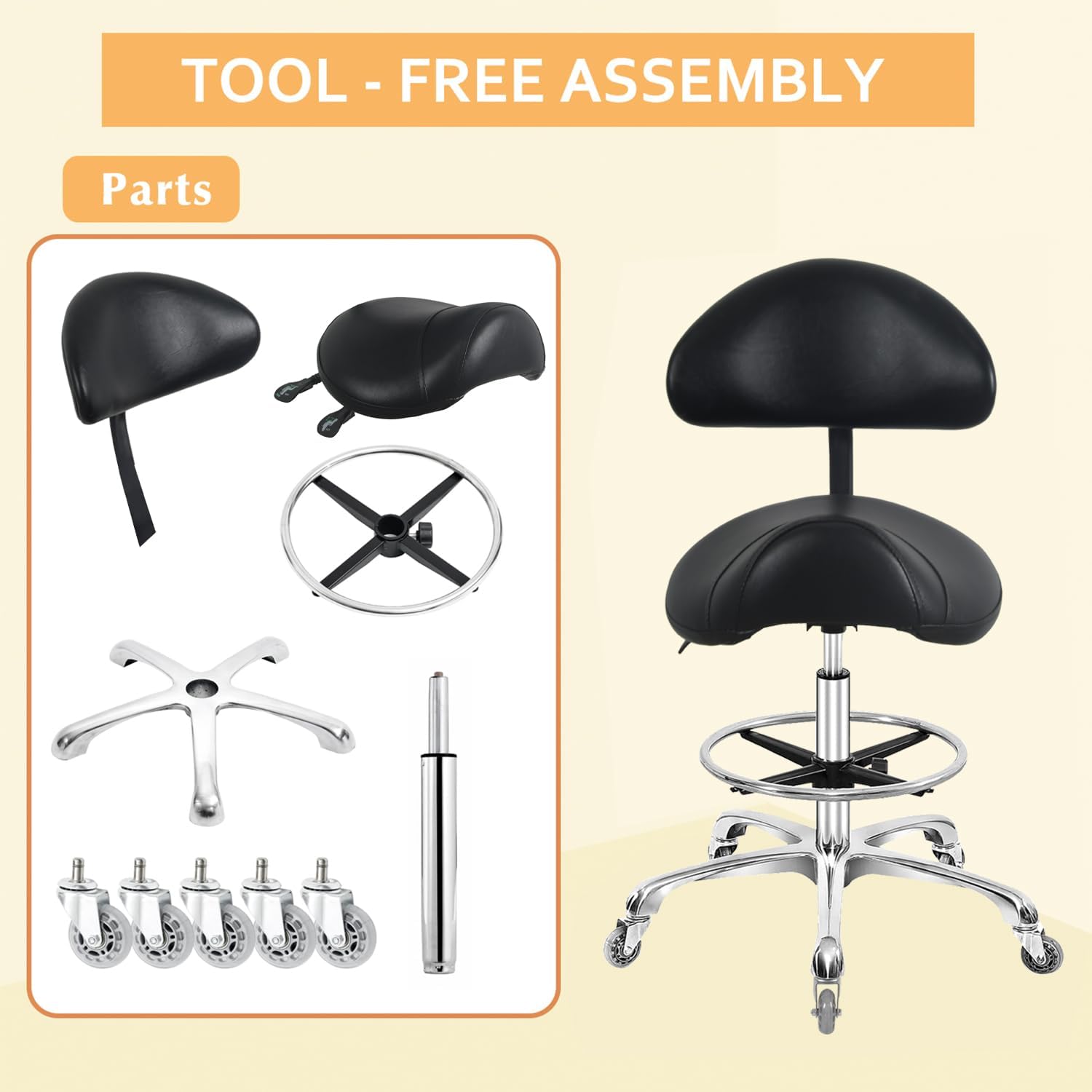 Hydraulic Rolling Swivel Adjustable Stool Chair for Salon Spa Beauty Massage Dental Clinic Home Office Use(Black)