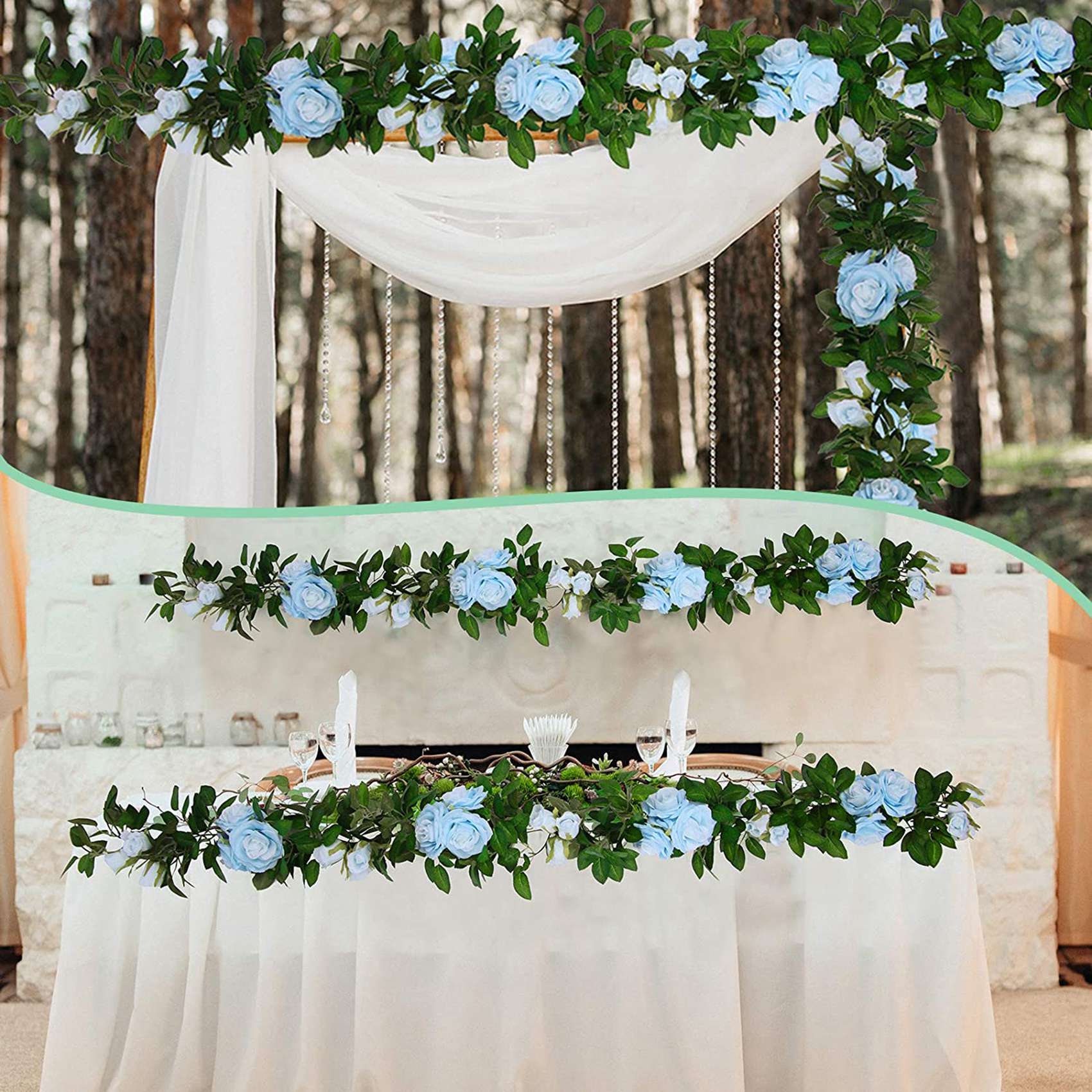 BABQ 3 guirnaldas de vid de rosas artificiales en total de 32,5 pies, cestas colgantes de flores de seda, plantas para interiores y exteriores (azul)