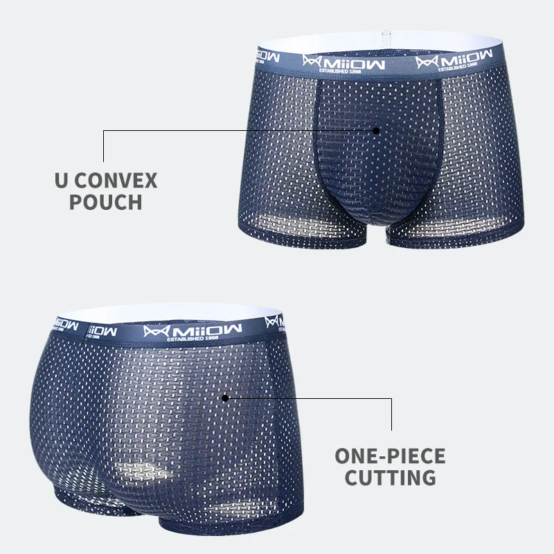 Miiow 3 pçs roupa interior masculina de seda gelo boxers sexy malha calcinha masculina grafeno antibacteriano cuecas boxer homem L-4XL