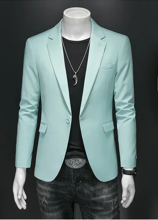 Blazer informal de negocios a la moda para hombre, chaqueta ajustada de Color sólido en negro, blanco, rojo y verde, traje de fiesta para novio y boda, abrigo M-6XL