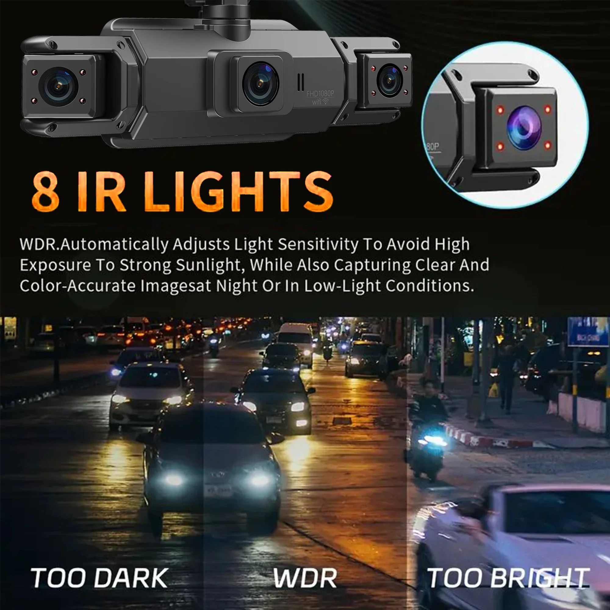 Dashcam grabadora de vídeo con grabación de voz de 4 canales 1080P con GPS WiFi APP Control visión nocturna cámara de salpicadero piezas de automóvil