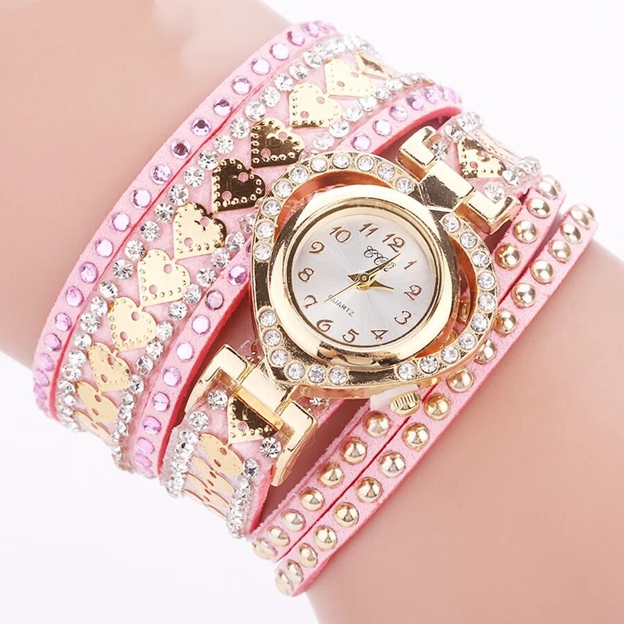 Mulheres de luxo coração dial design brilhante qualidade relógio quartzo moda strass pulseira envoltório relógio feminino presentes