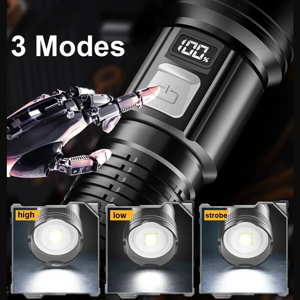 Linternas LED recargables portátiles, linterna táctica militar de alta potencia, linterna con Zoom telescópico, lámpara para acampar al aire libre y pescar