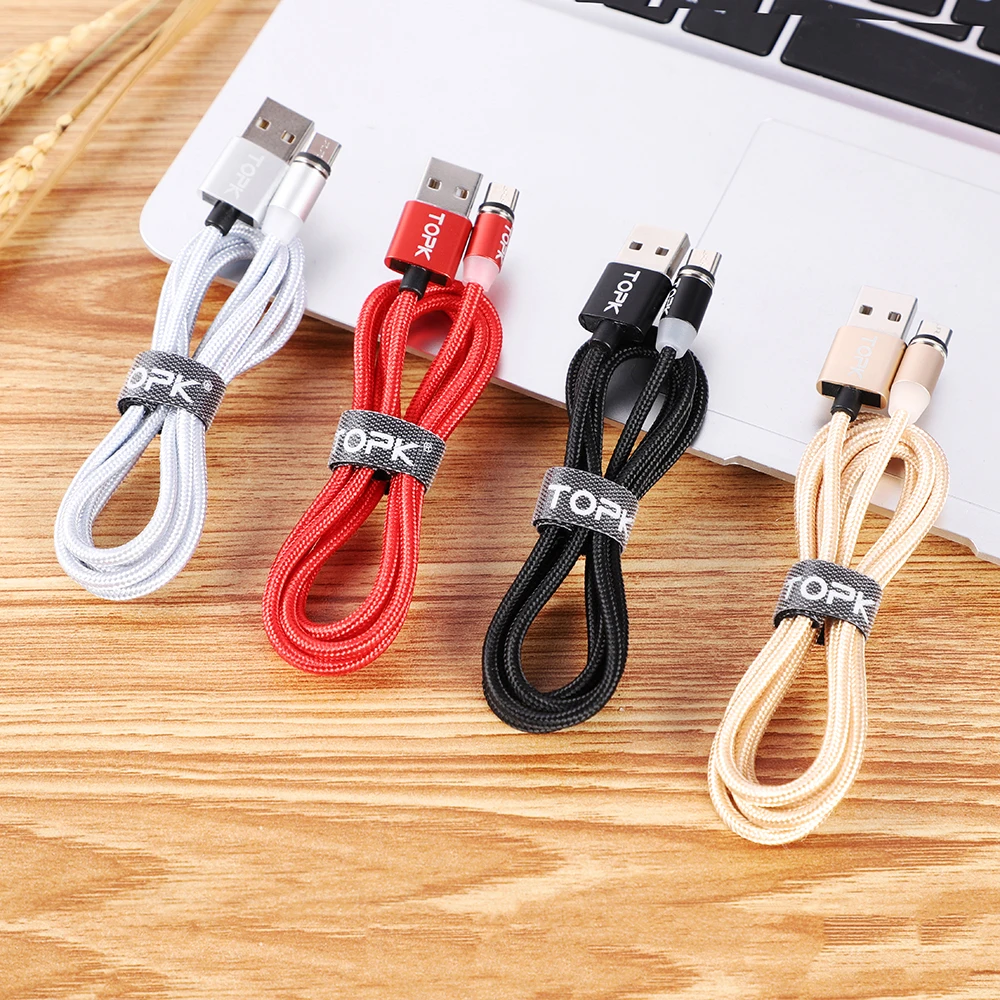 สายชาร์จแม่เหล็ก3 in 1 topk สายชาร์จโทรศัพท์แม่เหล็กหมุนได้360องศาสายไนล่อนถักด้วยแม่เหล็ก USB C