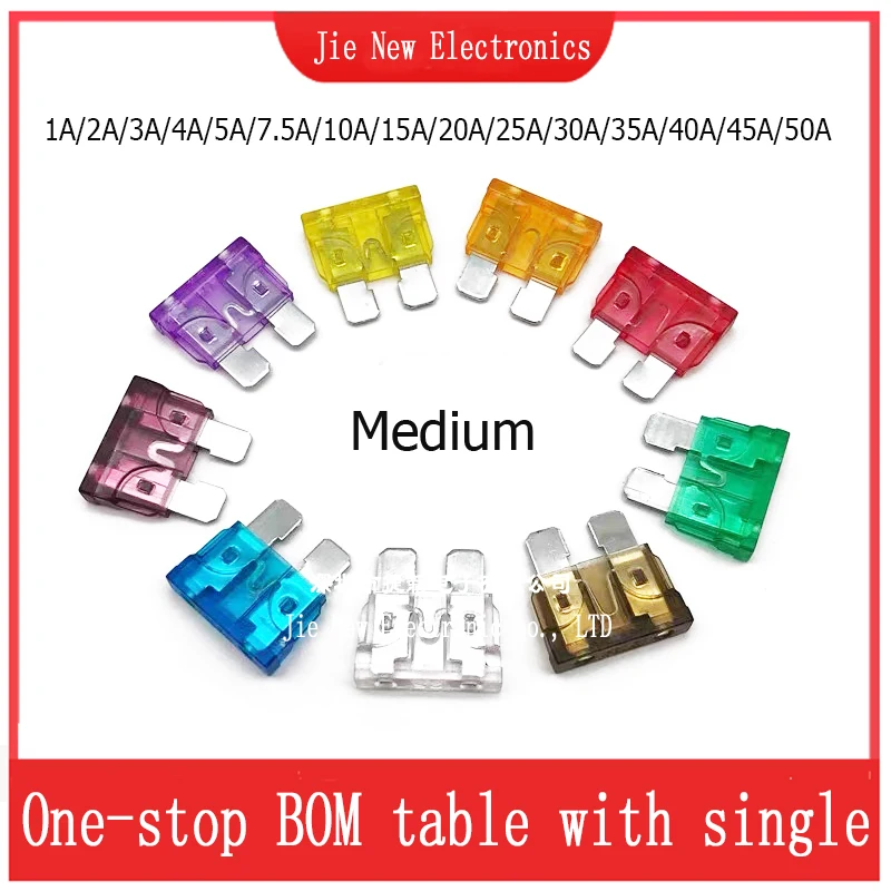 20pcs Automobile Safety Pipe Xenon Lamp Fuse Safety Pipe 1A 5A 7.5A 10A 15A 20A 25A 30A 40A 45A 50A Car Fuse 19*19mm Auto Insert