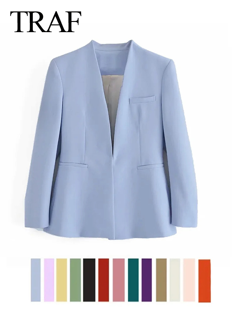 Traf 2023 mulher vintage moda simples blazer sólido bege e preto entalhado manga longa roupas femininas senhora do escritório casaco formal