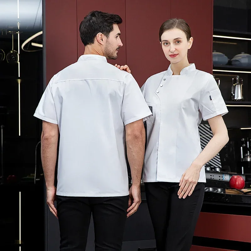 ผู้ชาย Chef แขนสั้นชุดห้องครัวร้านอาหาร Chef Coat เสื้อเบเกอรี่ Breathable Chef ชุดแขนยาว Chef แจ็คเก็ตผ้ากันเปื้อน