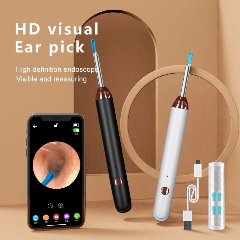 Inteligentny wizualny czyścik do uszu 1296P, patyczki do uszu, otoskop, ładowanie USB-C, endoskop, narzędzie do usuwania woskowiny, kamera do czyszczenia uszu, opieka zdrowotna