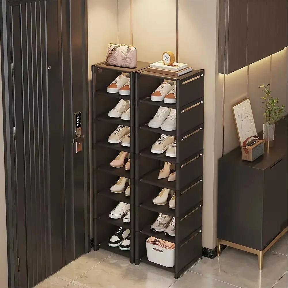 Adjustable Shoe Rack Multiple Layers Space-saving Dustproof 5/6/7/8 Stackable Sneaker Organizer Cabinet for Wall Corner