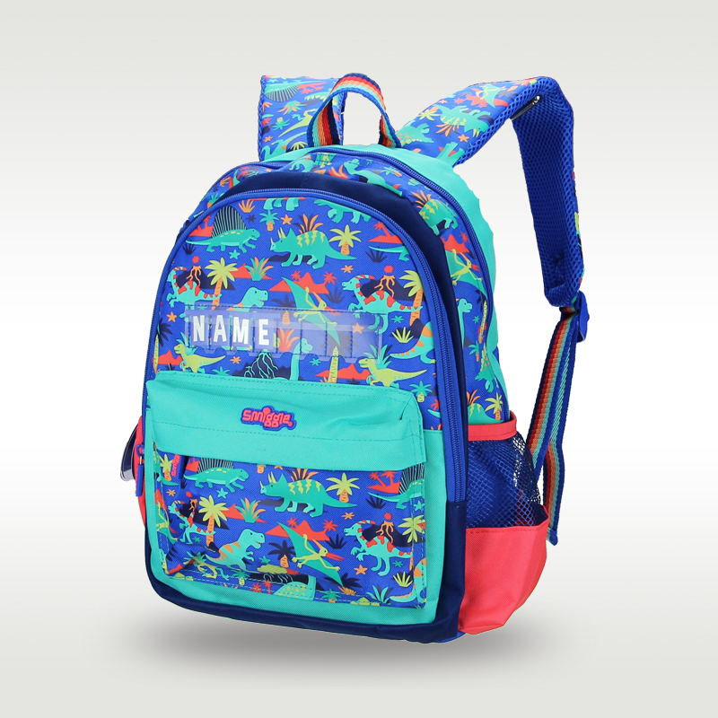 Australia original Smiggle hot-selling children's schoolbag boy cool blue-green dinosaur card primary school backpack 14 inches