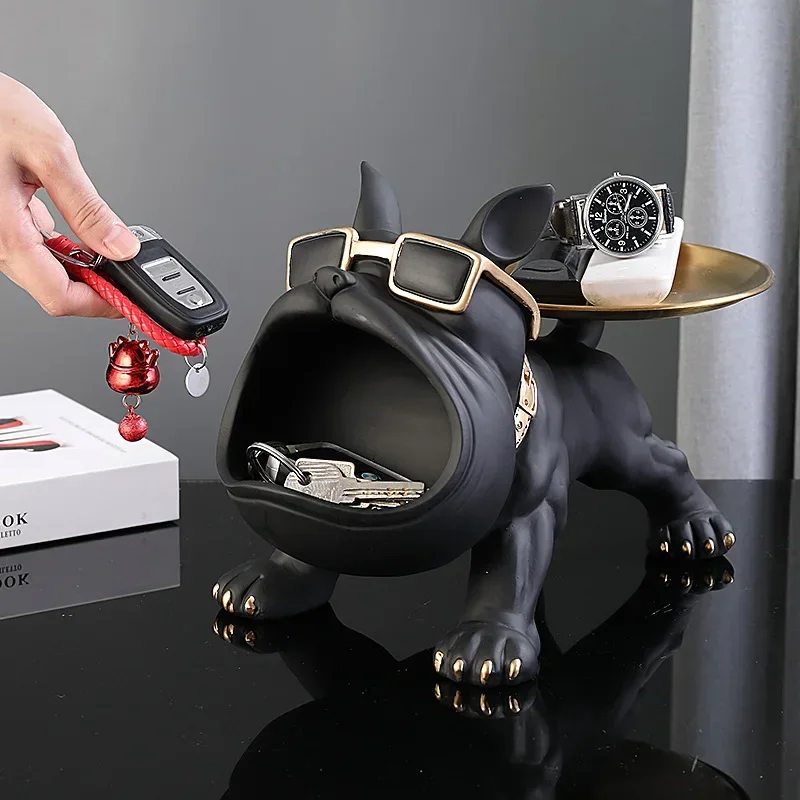 30 cm/11,8 Zoll Home Decor Bulldog Figur Hund Statue Schlüssel Aufbewahrungsbox Tier Ornament Harz Handwerk Kunst Figur Welpen Skulptur