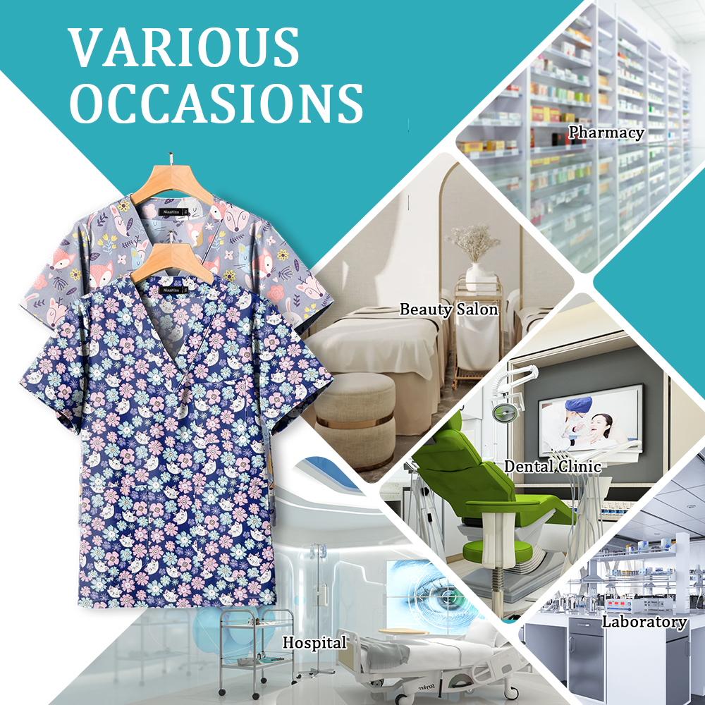 Pet Clinic Veterinary Uniform Short-Sleeved Nursing Tops Comfortable Scrub T-Shirt for Doctors Nurses Printing Hospital Uniforms