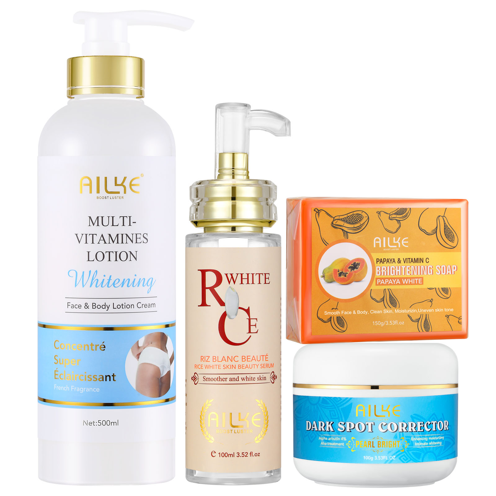 AILKE loción corporal blanqueadora multivitaminas con vitaminas A,E,B3,B5, aumenta el brillo de la piel, incluso el tono de la piel, crema hidratante