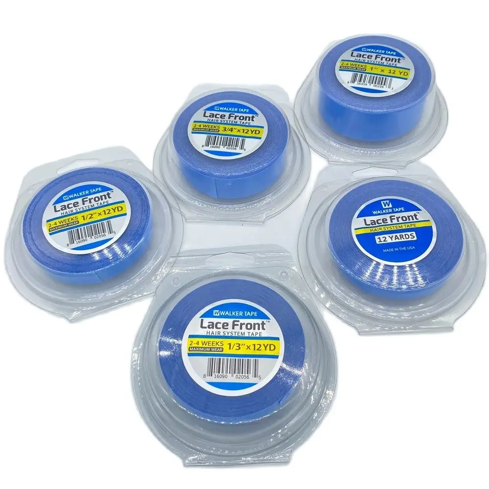Tudo com caixa 0.8/1.0/1.27cm de largura 12 jardas fita frontal de renda azul fita dupla face fita frontal de renda fita de extensão de cabelo