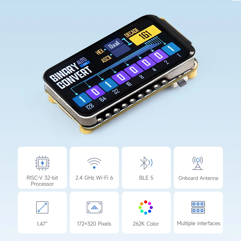 Waveshare ESP32-C6 1,47-Zoll-Display RISC-V-Entwicklungsboard WiFi 6 & BT ESP32 1,47-Zoll-Bildschirm 172 × 320 LCD für AIoT GUI LVGL HMI