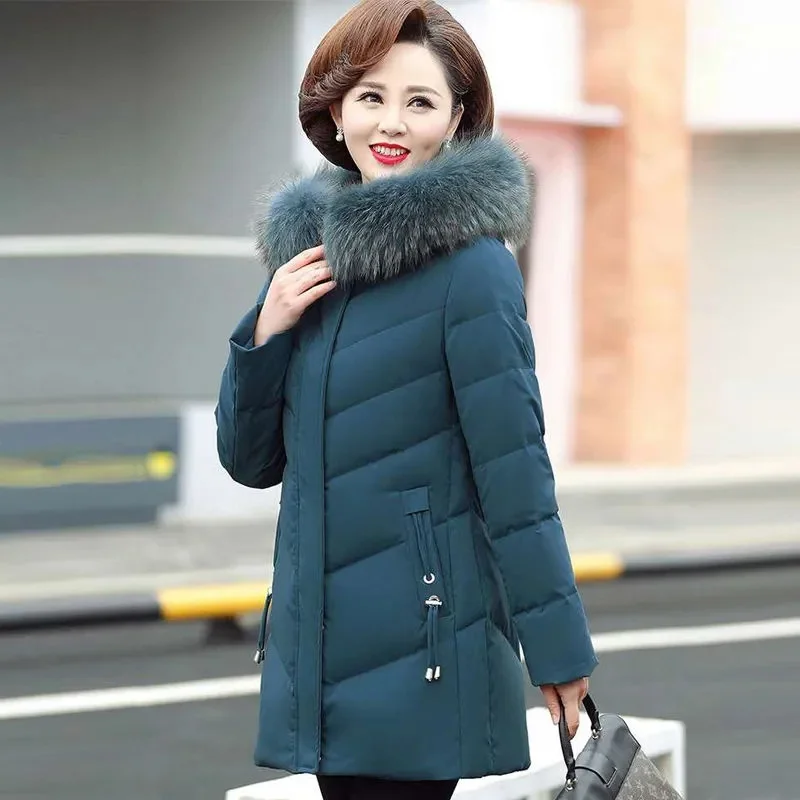 Tamanho 5xl mãe casaco de inverno com gola de pele idosos algodão acolchoado jaqueta das mulheres engrossar para baixo jaqueta acolchoada com capuz parka