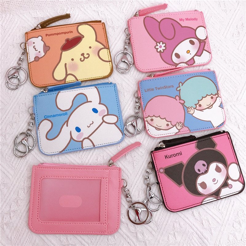Sanrio Kurumi สุนัขพุดดิ้งสุนัขสีขาวตัวเล็ก สุนัข Gemini Star Long Eared Rabbit Leather Card Set Wallet with Keychain Pendant