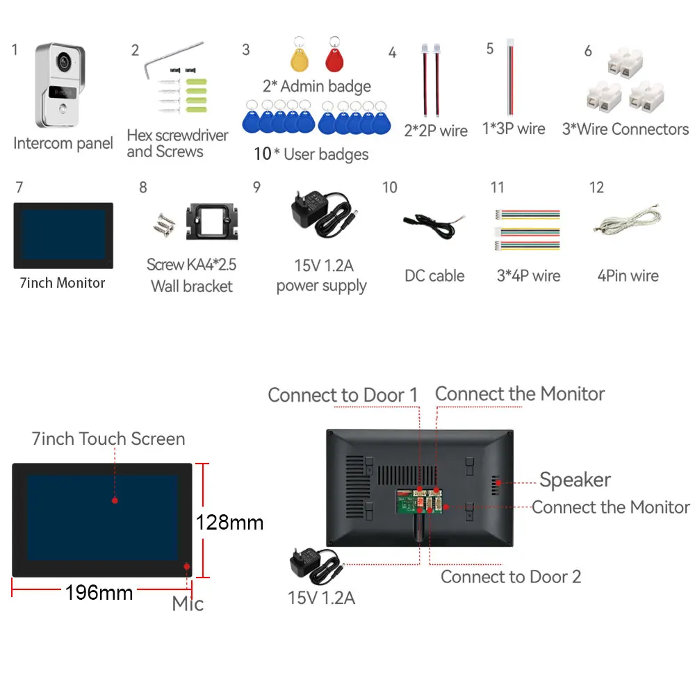 Nowy 7-calowy monitor TUYA z 2 monitorem WiFi Wideodomofon TUYA Smart Home APP Bezprzewodowy wideodomofon RFID Kamera HD System kontroli dostępu