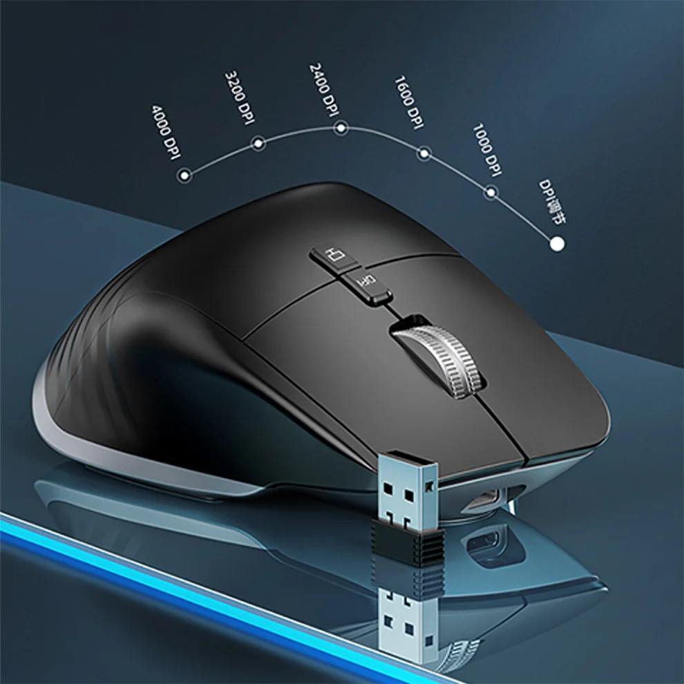 JOMAA-Mouse Preto Sem Fio, 2.4G, Bluetooth, RGB, Recarregável, Design Ergonômico, Computador, Jogos, Escritório