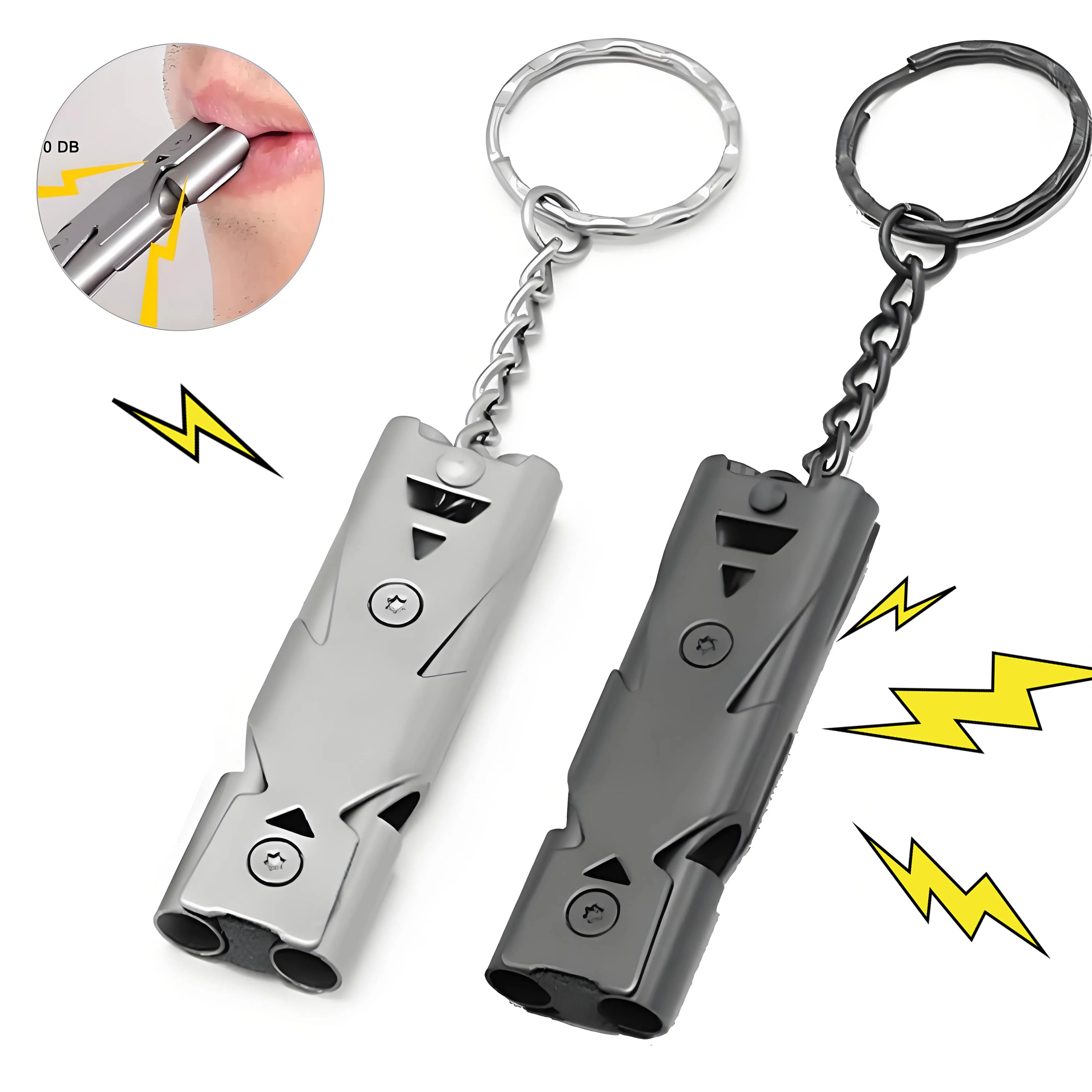 Survival Fluitje Sleutelhanger – Hoge Decibel Noodfluit Dubbele Buis Ontwerp Luid Veiligheidsalarm Draagbaar voor Buiten, Camping & Hikin