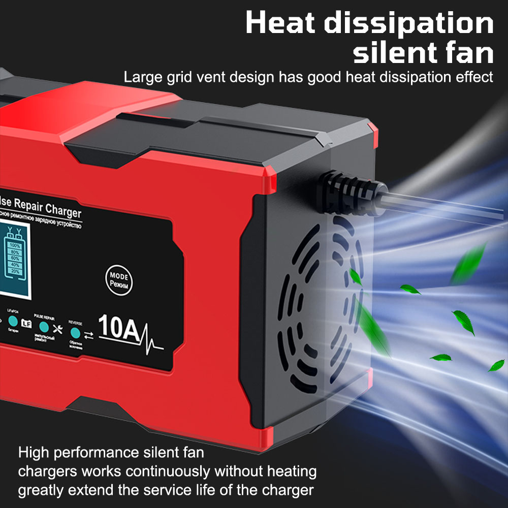 Carregadores de bateria de automóvel 12v 10a ferramenta de reparo de pulso inteligente para ferro baterias de chumbo-ácido de lítio carregadores de carro de célula de armazenamento