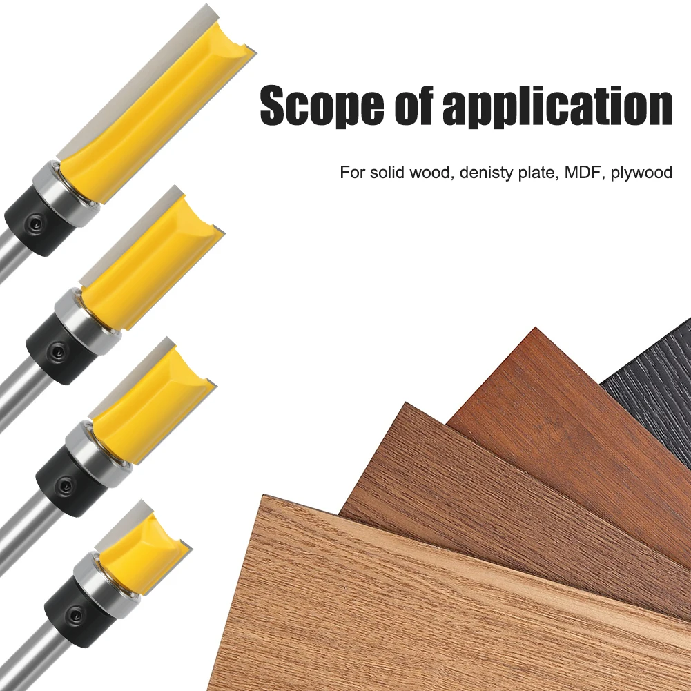 6mm/6.35mm Shank Flush Trim Router Bit Blade Template Pattern Bit Bearing 1/2" Straight End Mill For Woodworking Dia 12.7mm