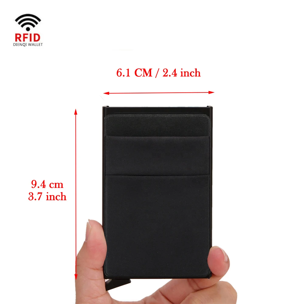 Portafoglio porta carte di credito Rfid Smart Bank Portafogli da uomo sottili e sottili in metallo Portafoglio minimalista pop-up Custodia porta carte di credito in metallo nero