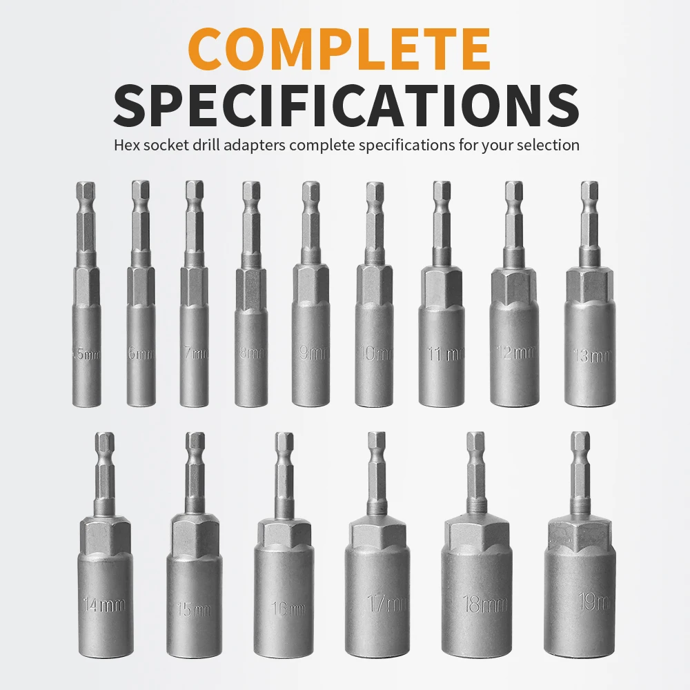 Length Deepen Impact Socket Adapter 5.5-19mm Power Nut Driver Socket Set 1/4-inch Hex Shank Screwdriver Key Head Hand Tool Set