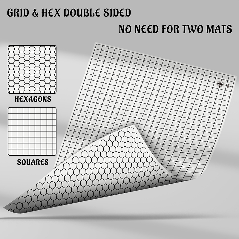Dnd rpgゲーミングマットシリコンバトルボード両面正方形および六角23 "x 35"-折りたたみ式でロール可能-卓上pgに最適