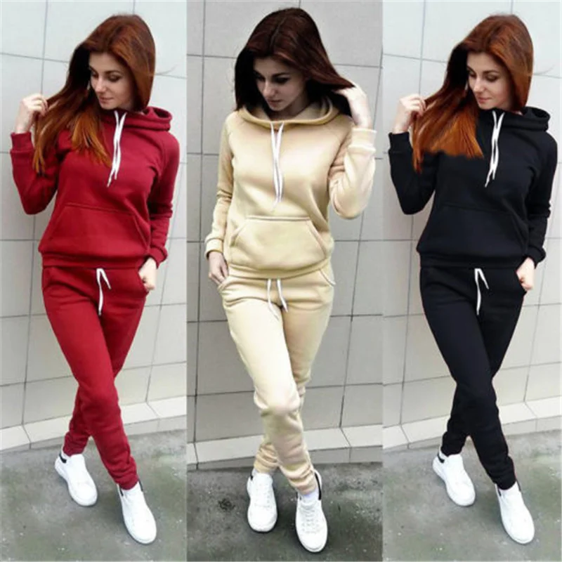 Chándal para mujer, sudaderas con capucha informales, conjunto de pantalón y sudadera, ropa de salón de Color sólido, traje deportivo, conjunto de ropa de otoño e invierno de 2 uds 2024