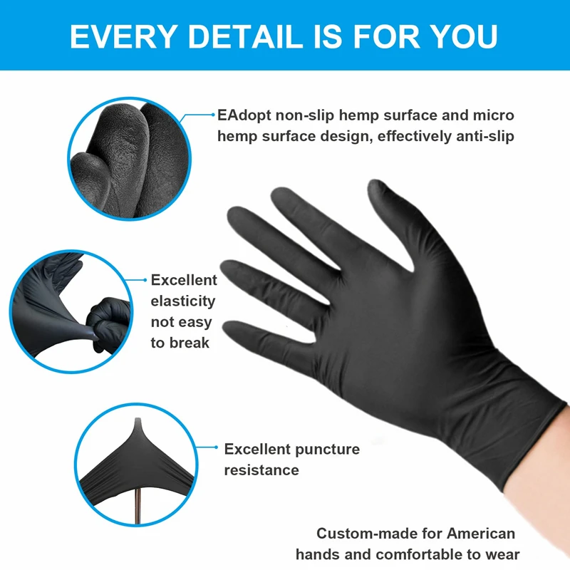 Guantes desechables de nitrilo, accesorio de limpieza sin polvo, látex, 100/50/20 piezas, 4Mil