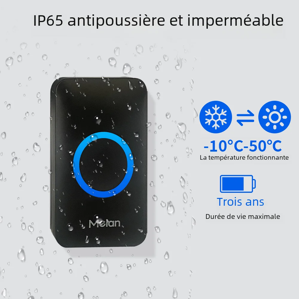 Meian-sonnette de maison intelligente, sonnette extérieure sans fil, sonnette de porte étanche IP65, 60 chansons, alarme de sécurité intelligente, carillon de sonnette de porte