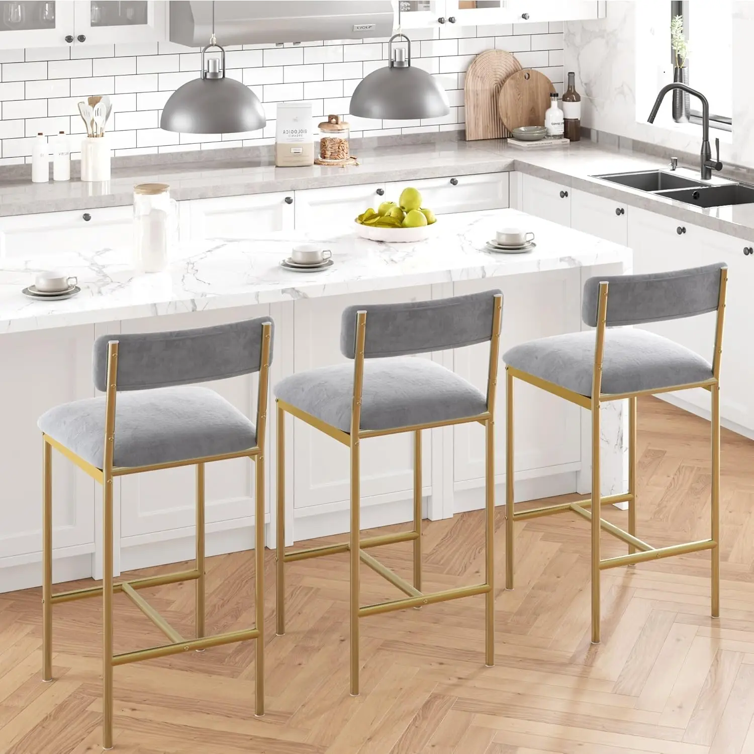 Kitchen Bar Stools With Footrest Gold - 2Pcs