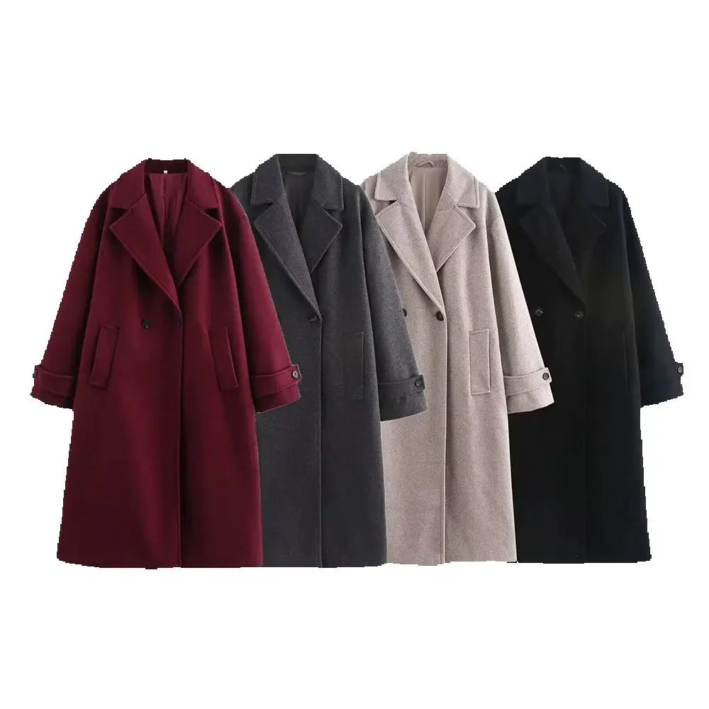 Outono novo estilo de roupas femininas moda tri cor luxo gola solta casaco manga longa