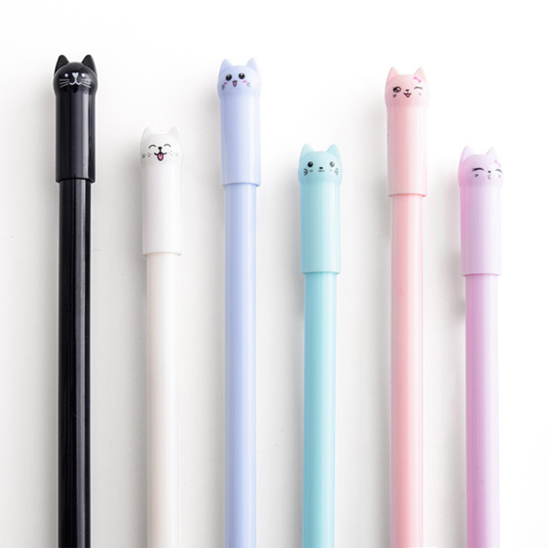 6 unids/set Kawaii pluma de Gel con diseño de gato 0,38mm creativo lindo Neutral pluma de tinta regalo de los niños de la escuela materiales de escritura para oficina papelería