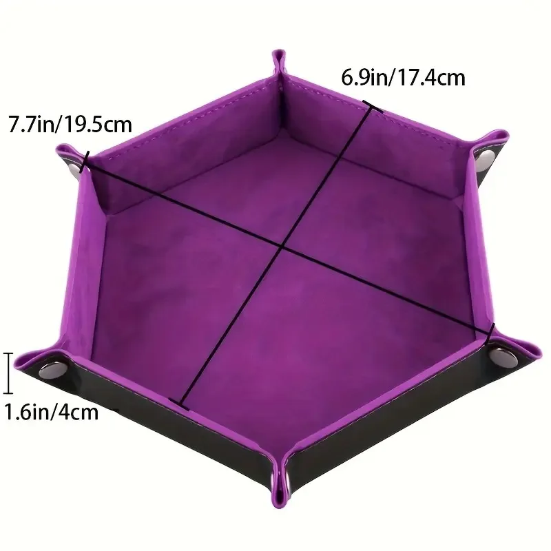 Bandeja de armazenamento dobrável de veludo de couro pu, bandeja de dados hexagonal, caixa de armazenamento de suporte de dados, cesta de armazenamento simples para jogo de dados, 1 peça