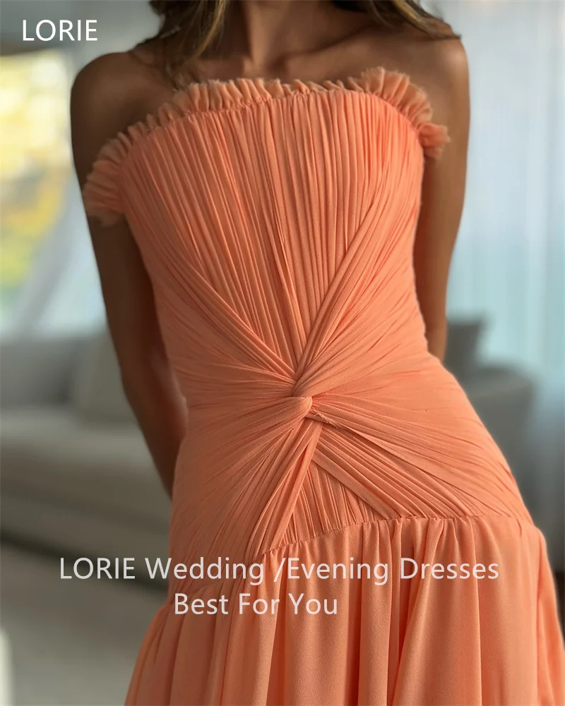 LORIE Orange A-line Evening Dresses Long Sense of design Pleat Strapless Party Dress Elegant Floor-Length Prom Gowns Customized