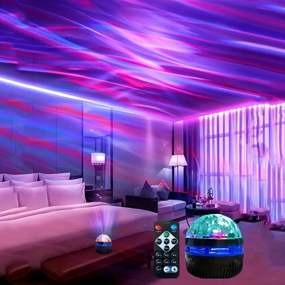 Projetor estrelado com controle remoto, projeção polar, luz noturna, quarto, decoração de casa, quarto, festa de Natal, discoteca, 7 cores