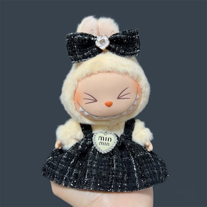 15/17cm Labubu 미니 인형 의류 세트 럭셔리 대형 보우 드레스 2 피스 세트 풀 옷 Labubu 파티 장식 액세서리