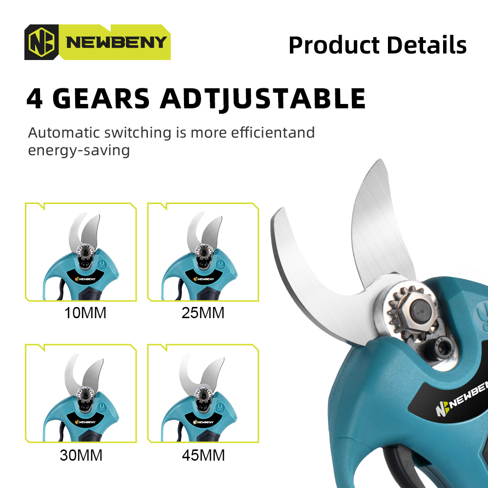 NEWBENY 1500W Cesoie da potatura elettriche senza spazzole 10/25/30/45MM Forbici elettriche Ramo Cutter Potatore Strumento per Makita 18V Batteria